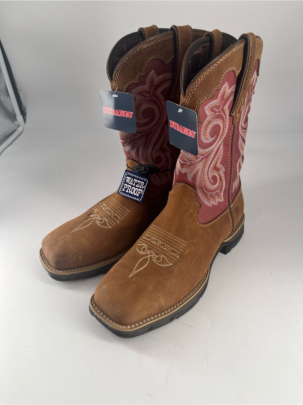 Durango Brown & Burgundy Embroidered Pull-On Western Boots